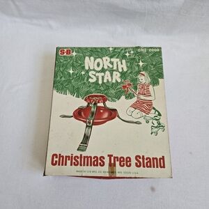 Vintage Vtg North Star Christmas Tree Stand Red Green Decorative Box Small Tree